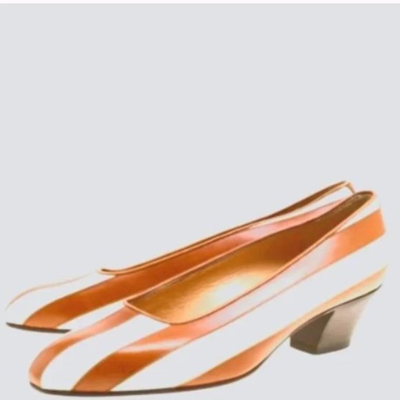 Celine stripe leather white mini block heel pumps - Picture 1 of 5